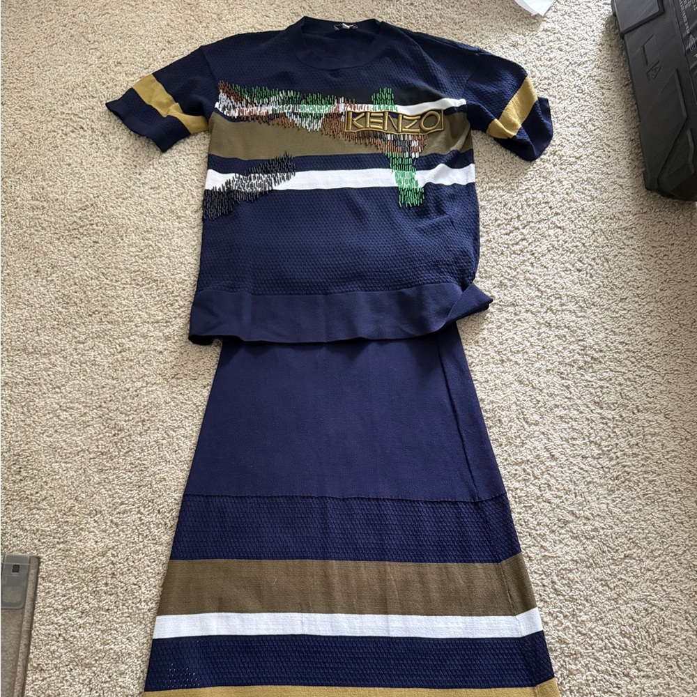 Kenzo Multicolor Striped skirt and t shirt